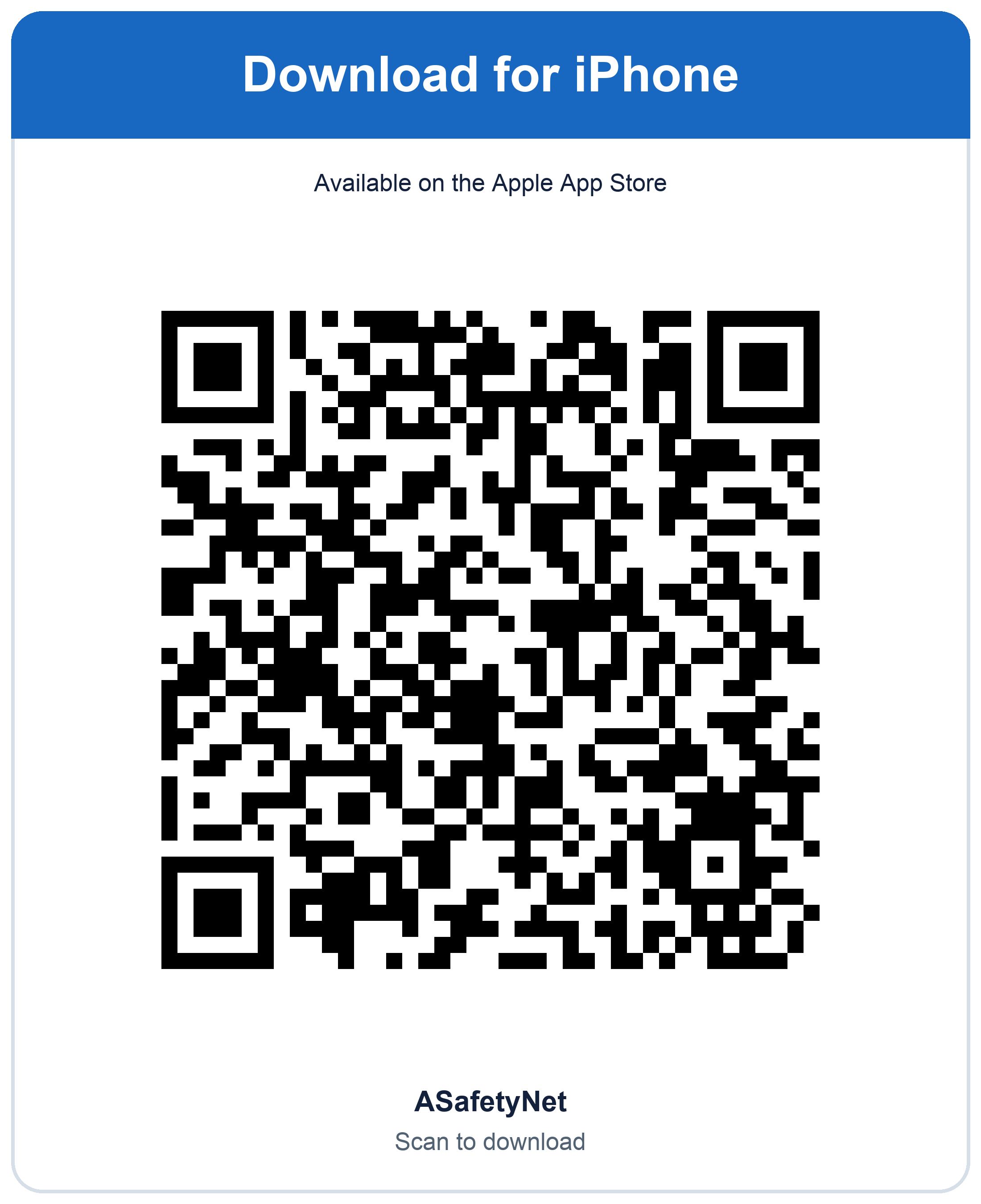 Scan to download ASafetyNet on the App Store